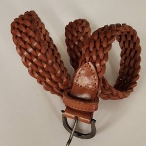 Genuine leather brown braided woven belt